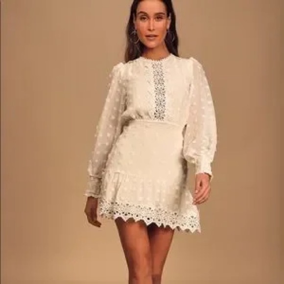 LULUS - NEW/NWT - Lust Or Love Cream Embroidered Lace Long Sleeve Dress. Medium. - Picture 3 of 13